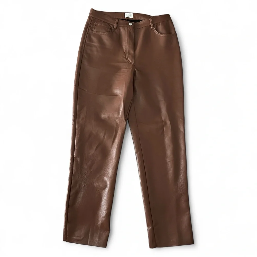Aritzia Wilfred Melina Pant High Waisted Vegan Leather Cognac Brown Trousers - Picture 2 of 5